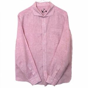 HIHO Men’s Linen Button Down Shirt Pink Long Sleeve Casual Resort L